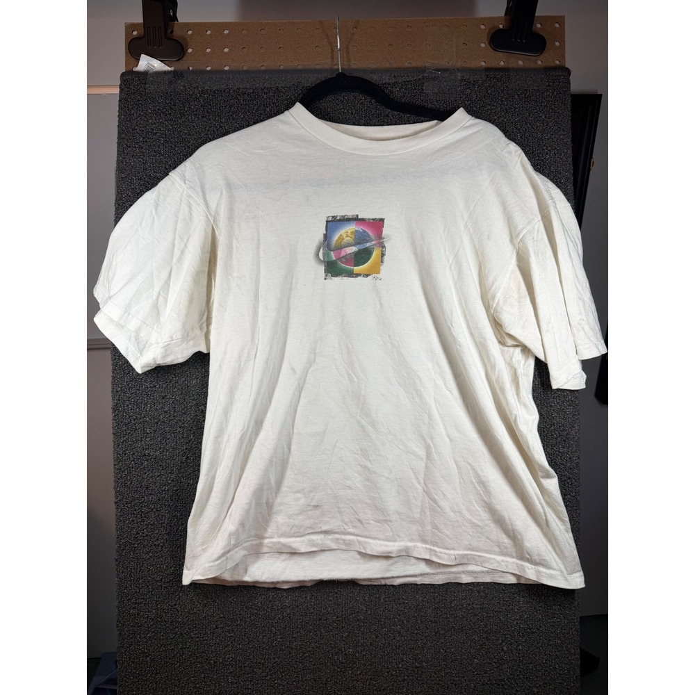 Nike T-Shirt Mens Medium White Vintage 90s Just Do It Globe Graphic USA Made